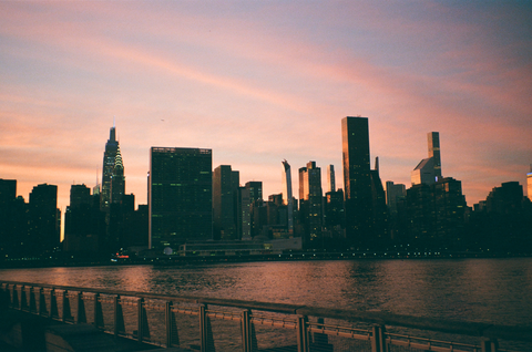 Colorful sunset looking onto eastern Manhattan